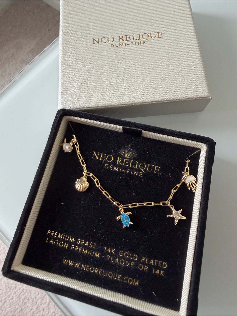 Neo Relique Gold turtle pearl seashell Charm Necklace